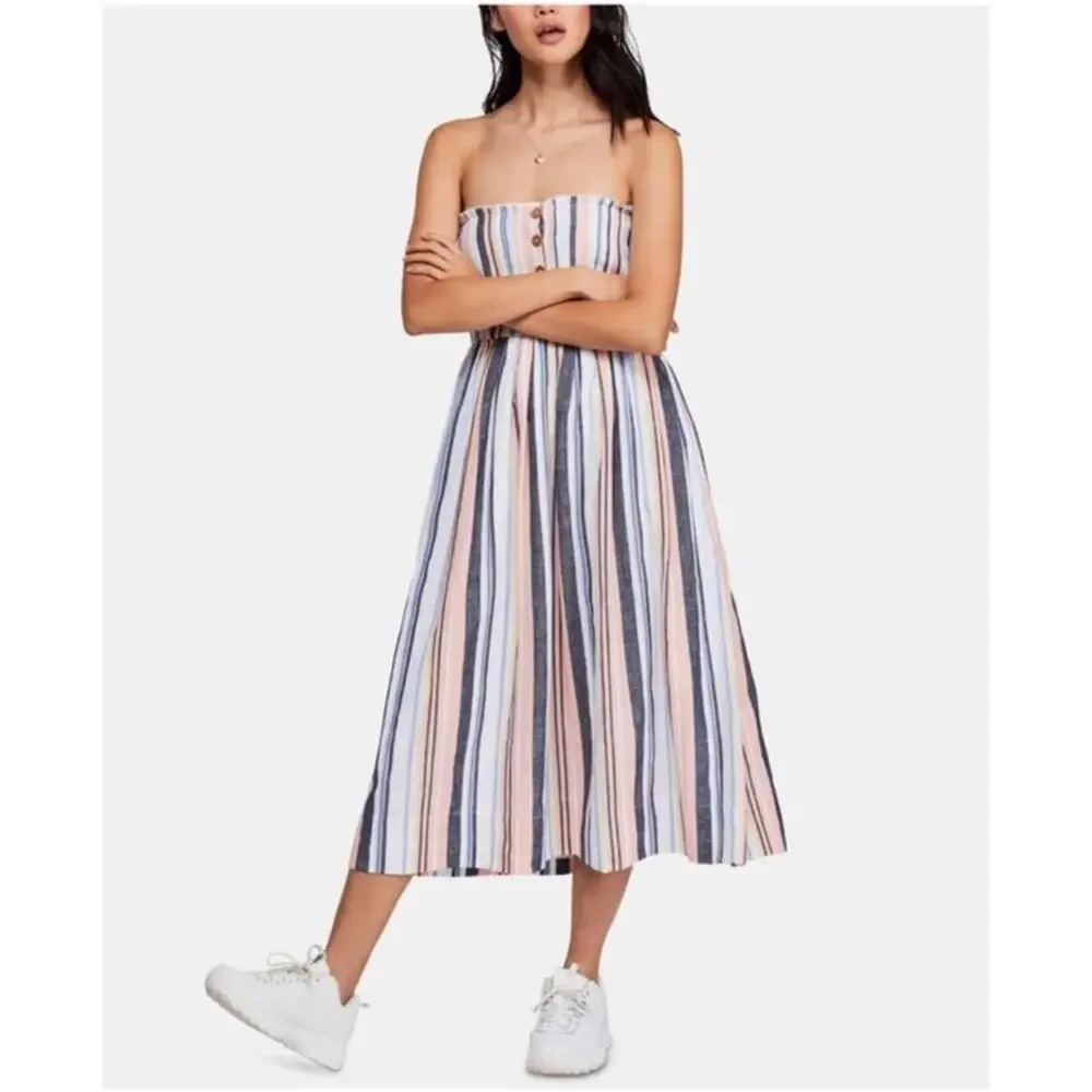 Free People Lilah Pleated Tube Striped Midi Dress XS NWT